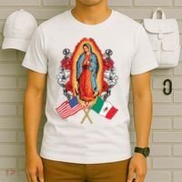 Our Lady Virgen De Guadalupe Mexican American Flag T-Shirt thumb 6