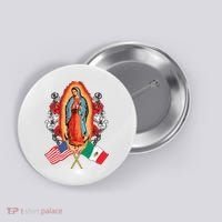 Our Lady Virgen De Guadalupe Mexican American Flag Button thumb 0
