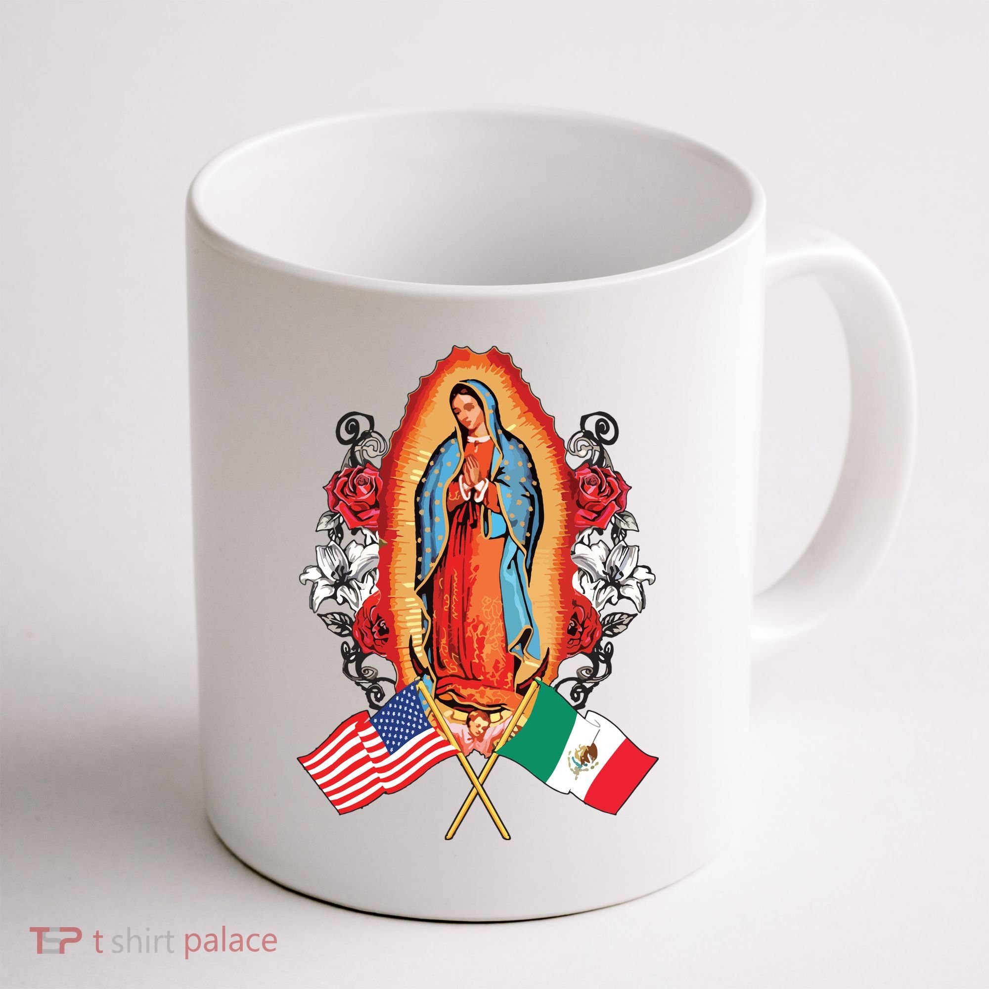 Our Lady Virgen De Guadalupe Mexican American Flag Coffee Mug