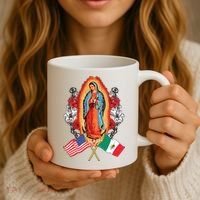 Our Lady Virgen De Guadalupe Mexican American Flag Coffee Mug thumb 3