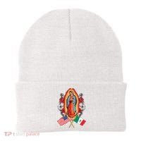Our Lady Virgen De Guadalupe Mexican American Flag Beanie thumb 0