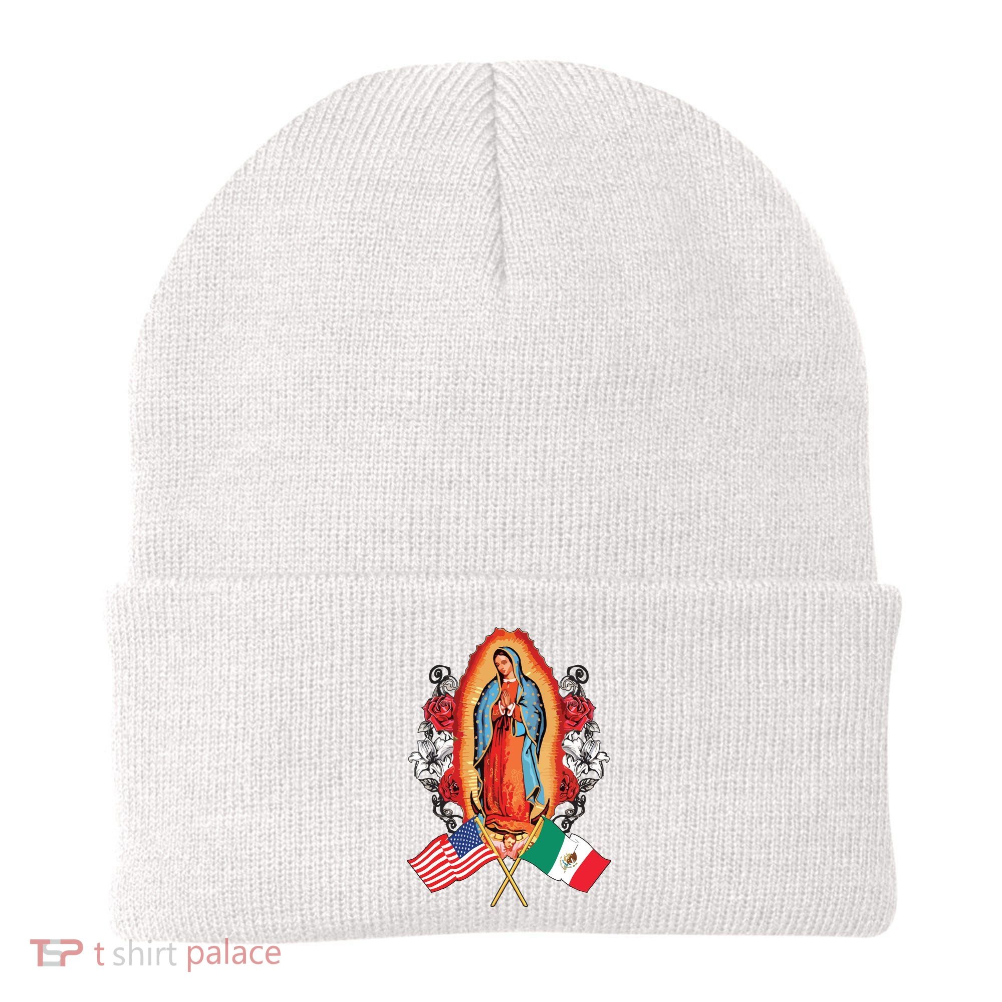 Our Lady Virgen De Guadalupe Mexican American Flag Beanie