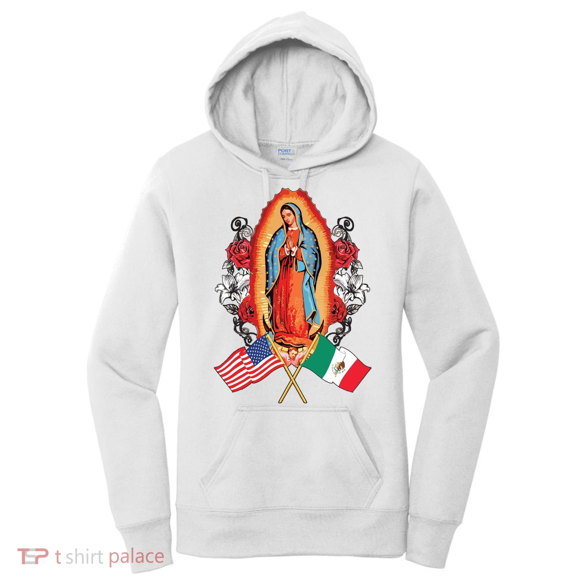 Our Lady Virgen De Guadalupe Mexican American Flag Women's Hoodie