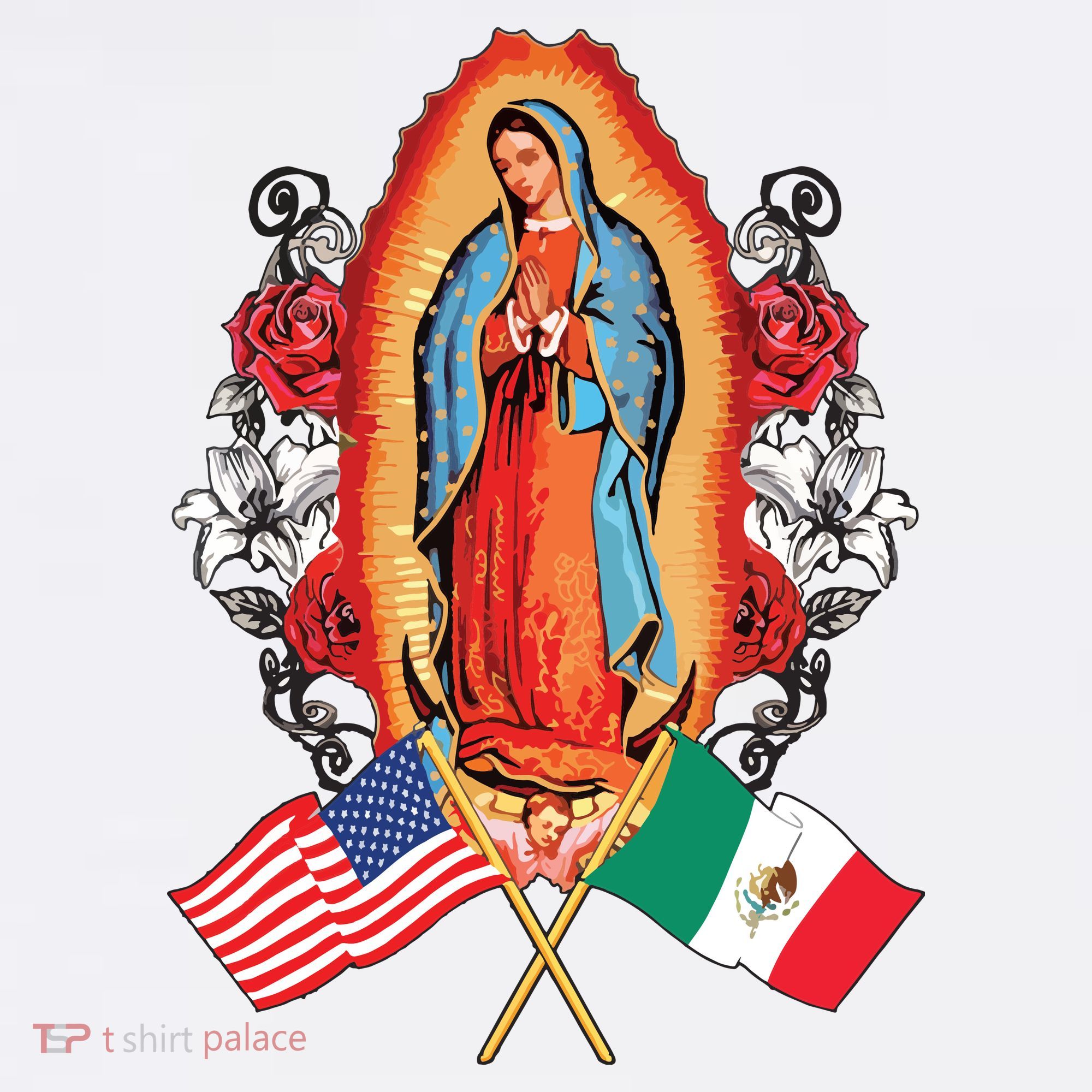 Our Lady Virgen De Guadalupe Mexican American Flag Women's Hoodie