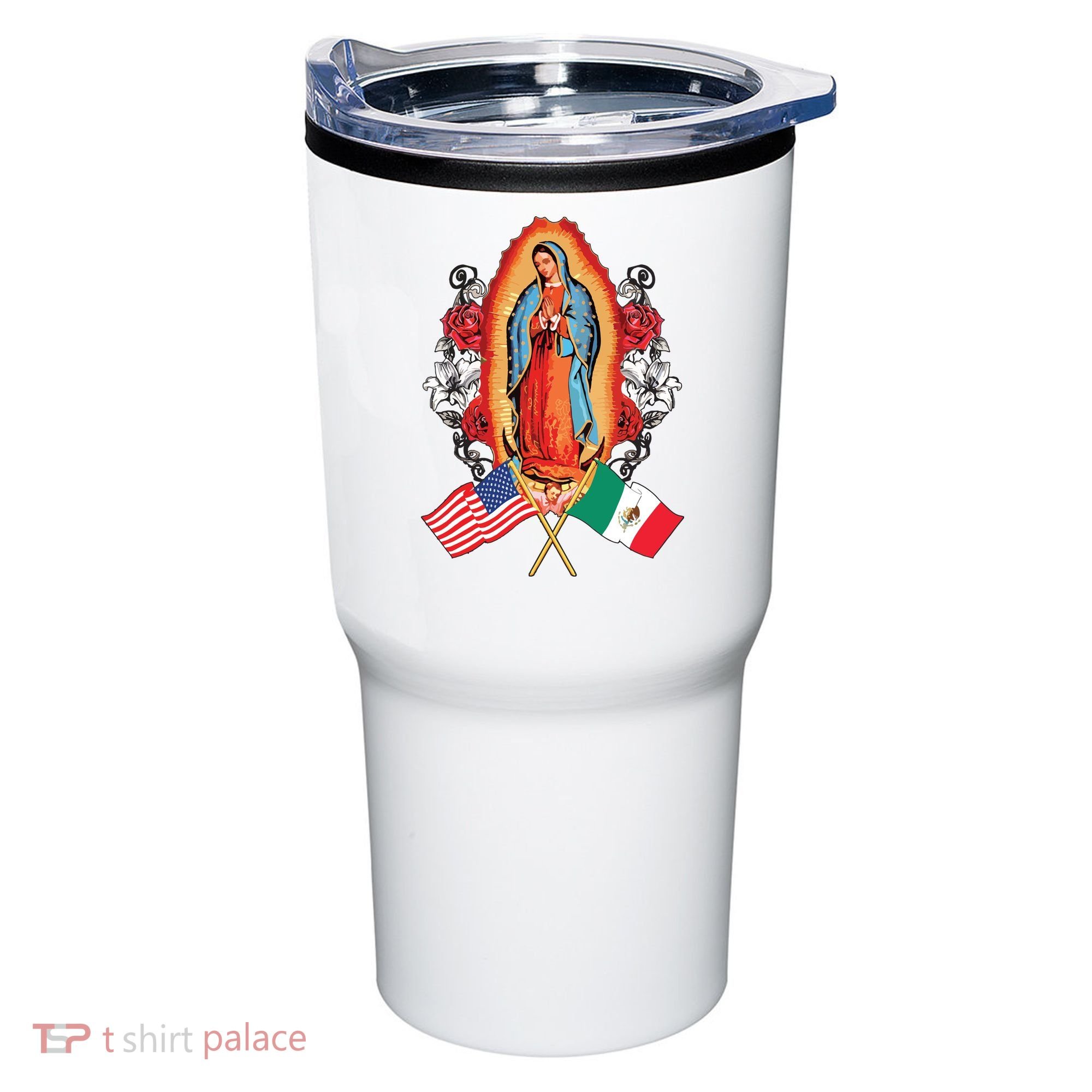 Our Lady Virgen De Guadalupe Mexican American Flag Tumbler