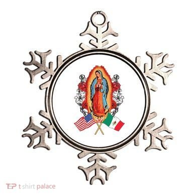 Our Lady Virgen De Guadalupe Mexican American Flag Ornament