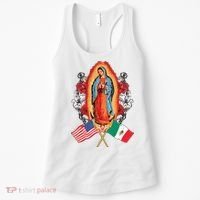 Our Lady Virgen De Guadalupe Mexican American Flag Women's Tank Top thumb 0