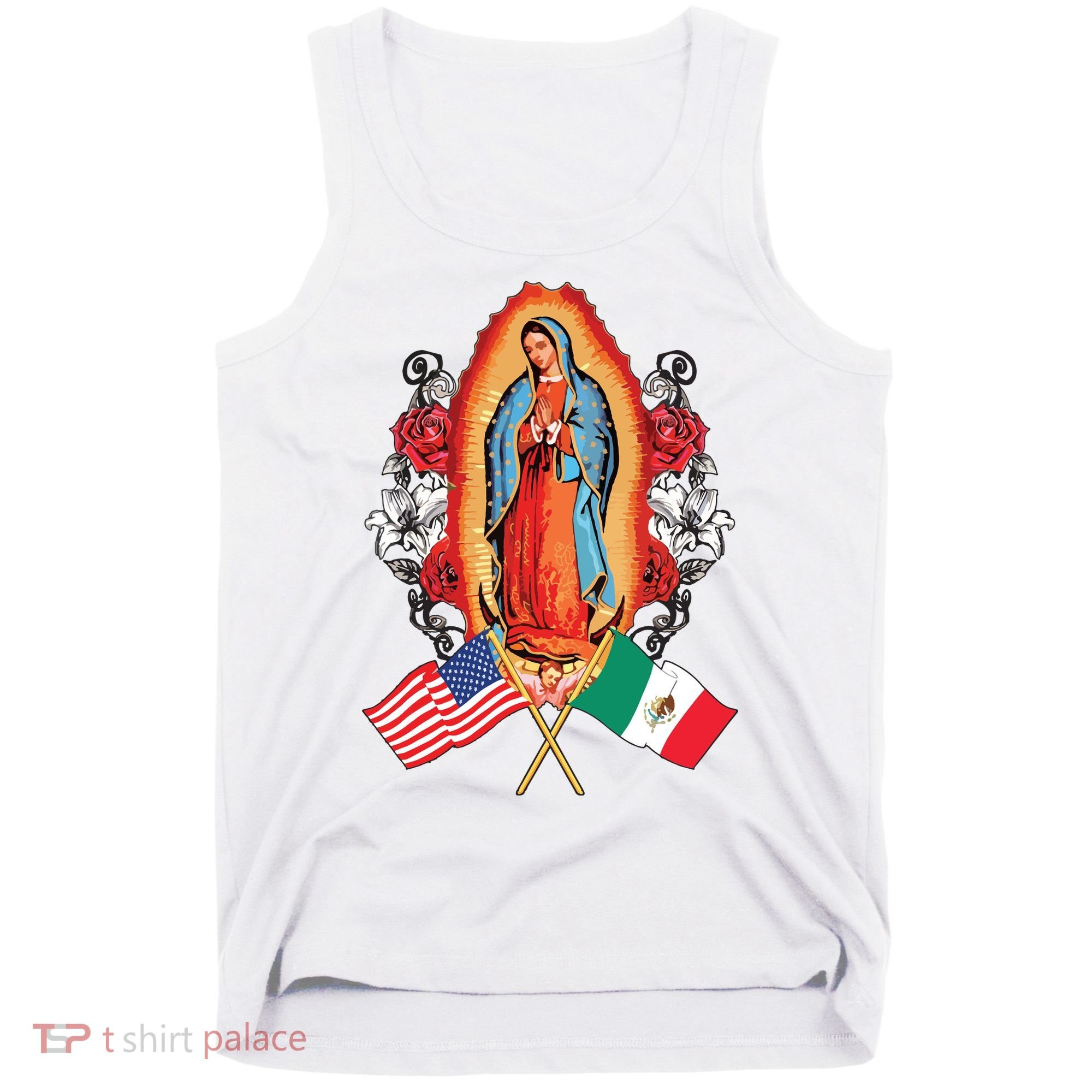 Our Lady Virgen De Guadalupe Mexican American Flag Tank Top
