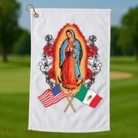 Our Lady Virgen De Guadalupe Mexican American Flag Golf Towel thumb 1