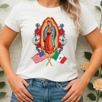 Our Lady Virgen De Guadalupe Mexican American Flag Women's T-Shirt thumb 2