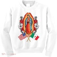 Our Lady Virgen De Guadalupe Mexican American Flag Kids Sweatshirt thumb 0