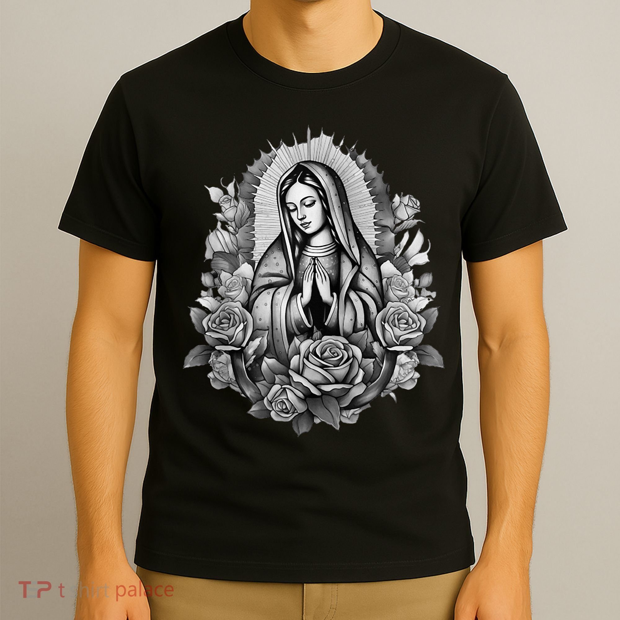Our Lady Virgen De Guadalupe Virgin Mary Floral Zip Hoodie T-Shirt