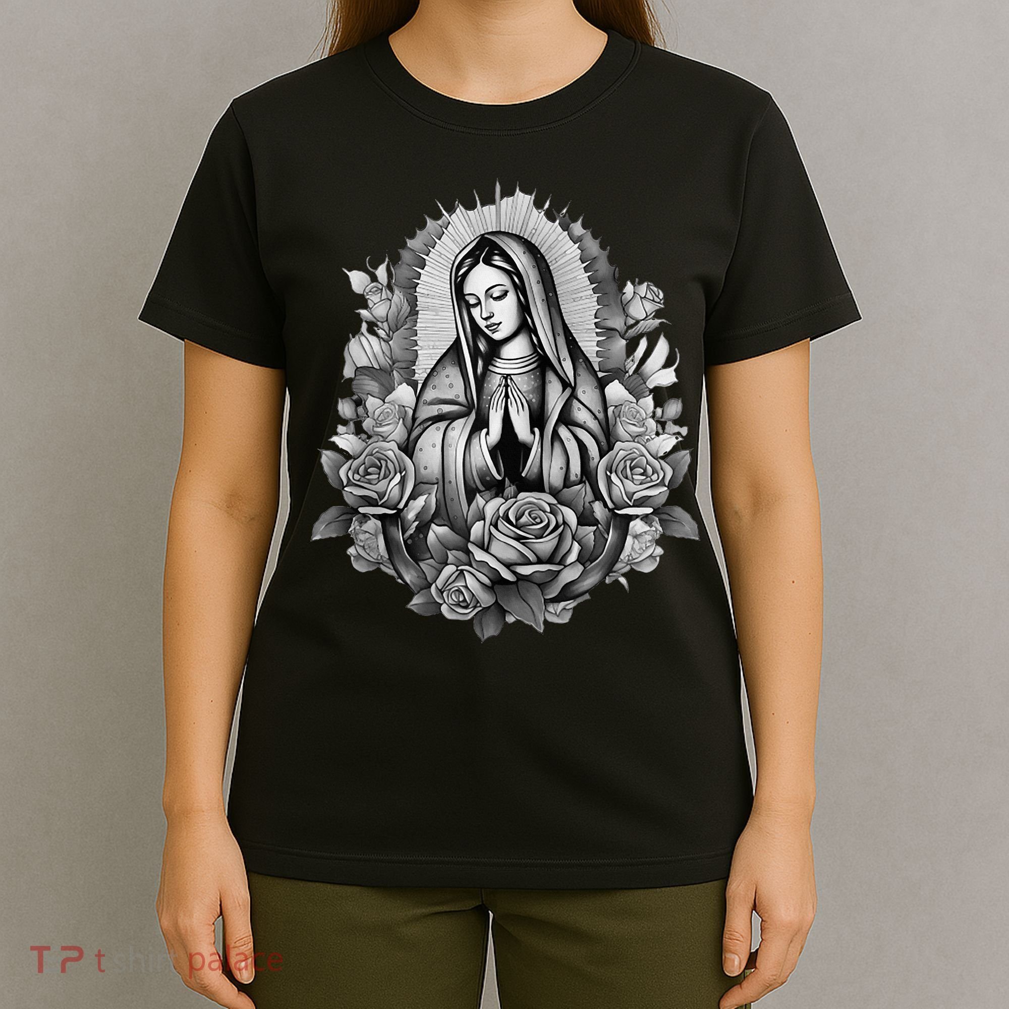 Our Lady Virgen De Guadalupe Virgin Mary Floral Zip Hoodie T-Shirt