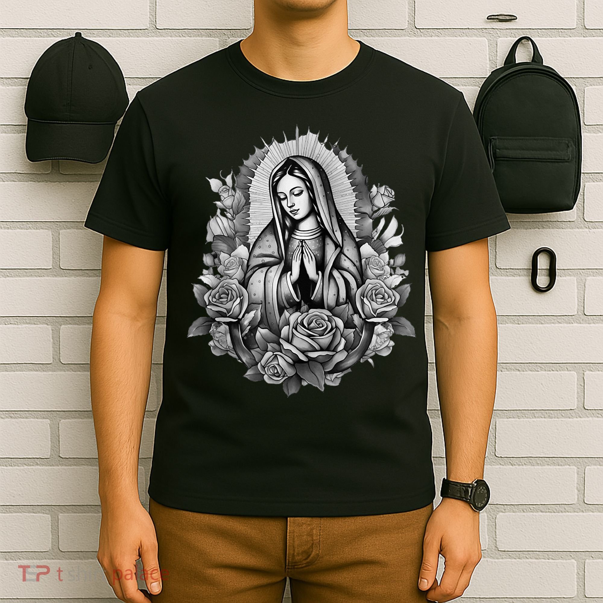 Our Lady Virgen De Guadalupe Virgin Mary Floral Zip Hoodie T-Shirt