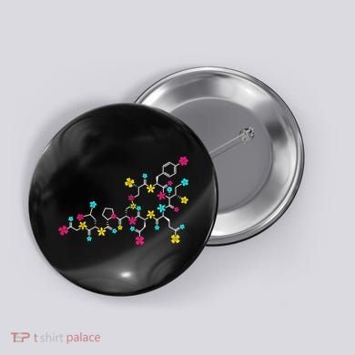 Oxytocin Molecule And Flowers Love Hormone Chemistry Design Button