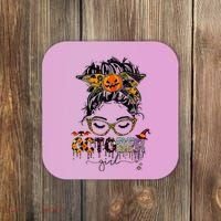 October Messy bun hair october birthday halloween  Coaster thumb 0