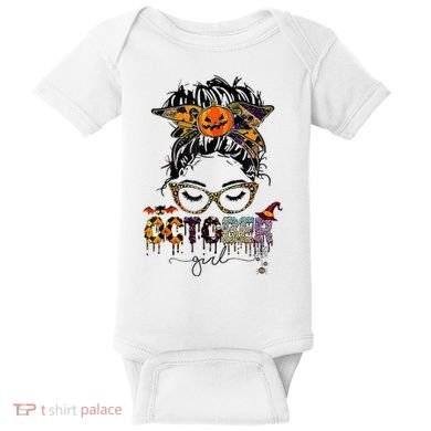 October Messy bun hair october birthday halloween  Baby Bodysuit