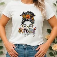 October Messy bun hair october birthday halloween  Women's T-Shirt thumb 2