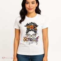 October Messy bun hair october birthday halloween  Women's T-Shirt thumb 4