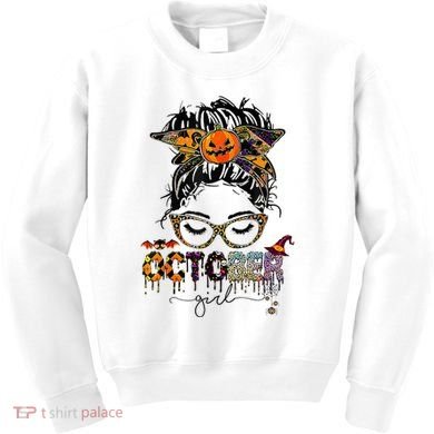 October Messy bun hair october birthday halloween  Kids Sweatshirt