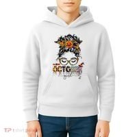 October Messy bun hair october birthday halloween  Kids Hoodie thumb 4