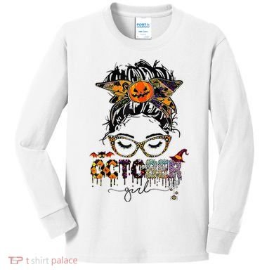 October Messy bun hair october birthday halloween  Kids Long Sleeve Shirt