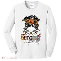 October Messy bun hair october birthday halloween  Kids Long Sleeve Shirt thumb 0