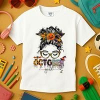 October Messy bun hair october birthday halloween  Kids T-Shirt thumb 3