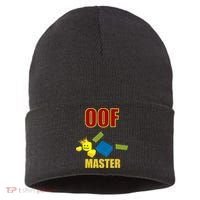 Oof Master Computer Video Game Funny Noob Gamer Great Gift Sustainable Knit Beanie thumb 0