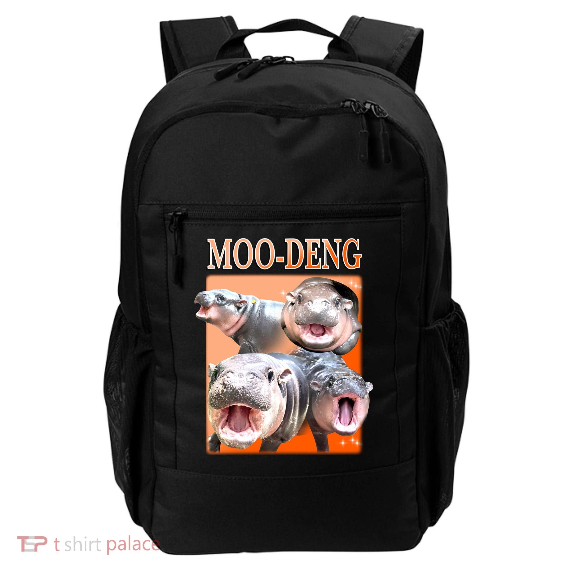Orange Moo Deng Meme Hippo Backpack