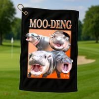 Orange Moo Deng Meme Hippo Golf Towel thumb 1