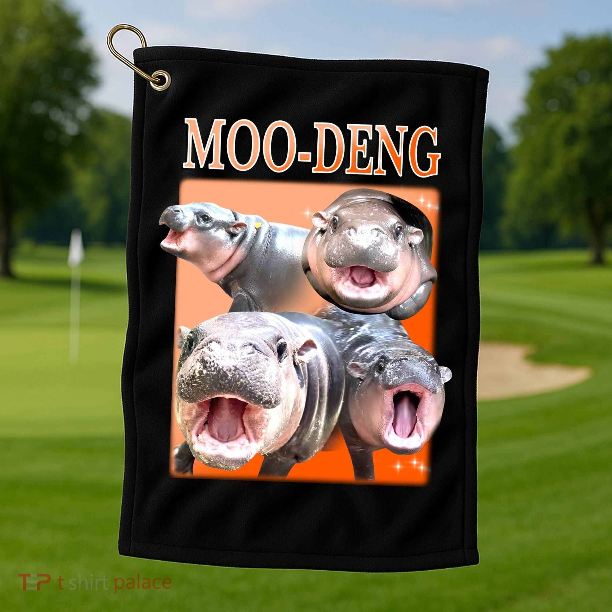 Orange Moo Deng Meme Hippo Golf Towel