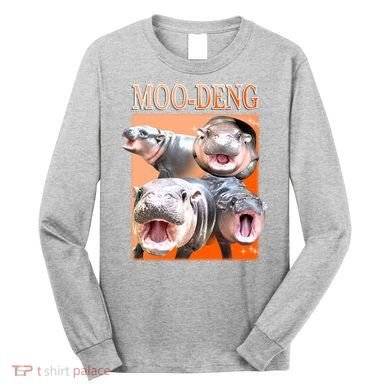 Orange Moo Deng Meme Hippo Long Sleeve Shirt