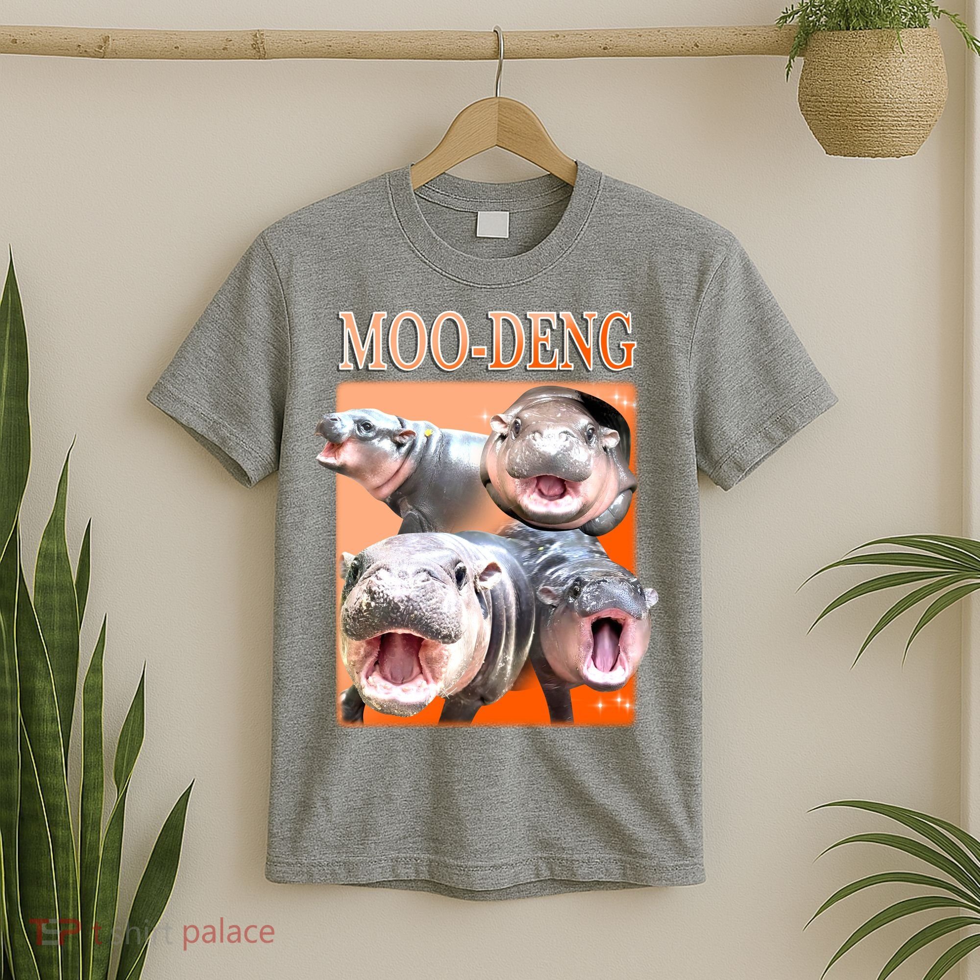 Orange Moo Deng Meme Hippo T-Shirt