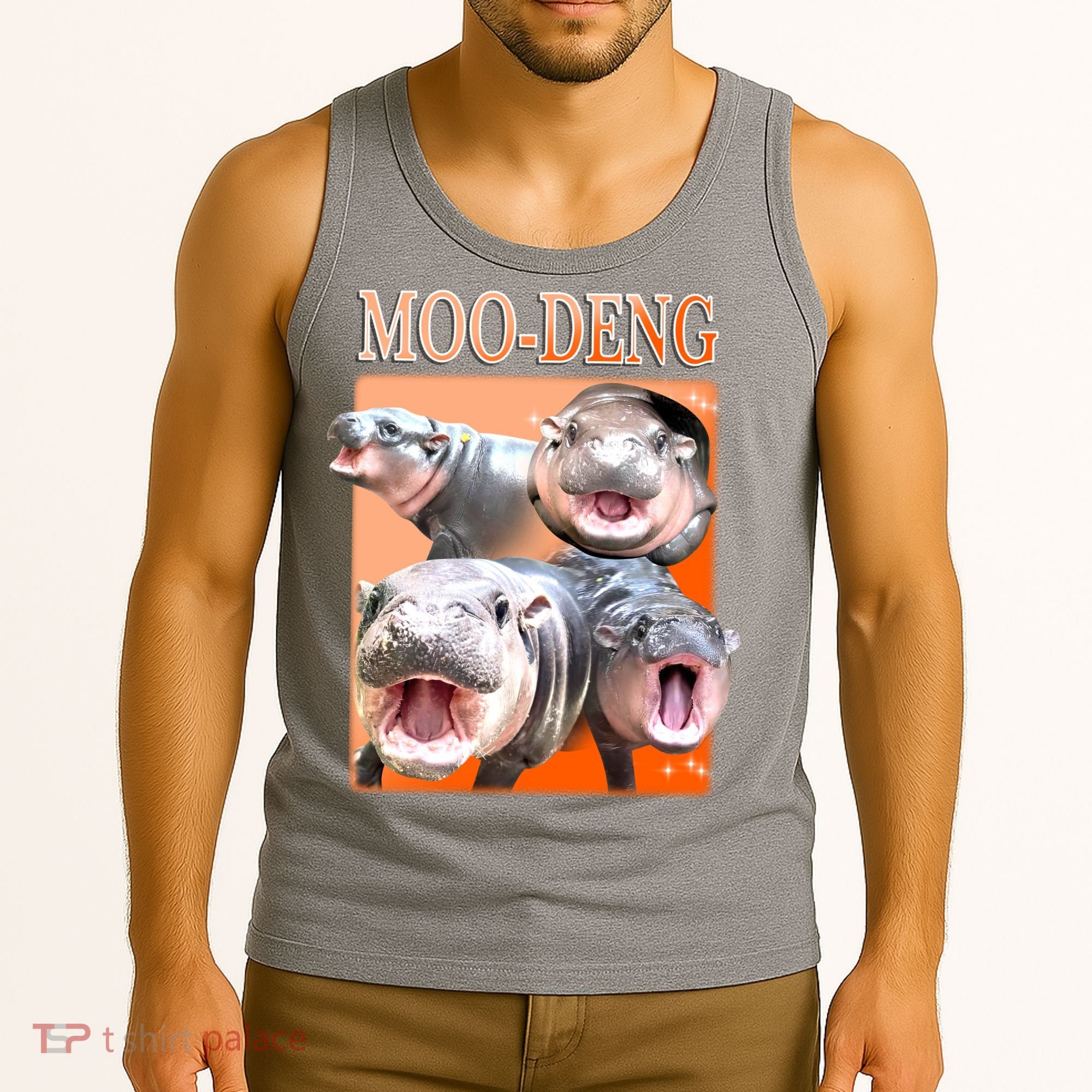 Orange Moo Deng Meme Hippo Tank Top