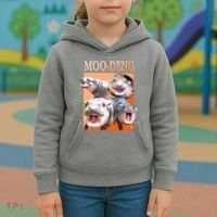 Orange Moo Deng Meme Hippo Kids Hoodie thumb 3