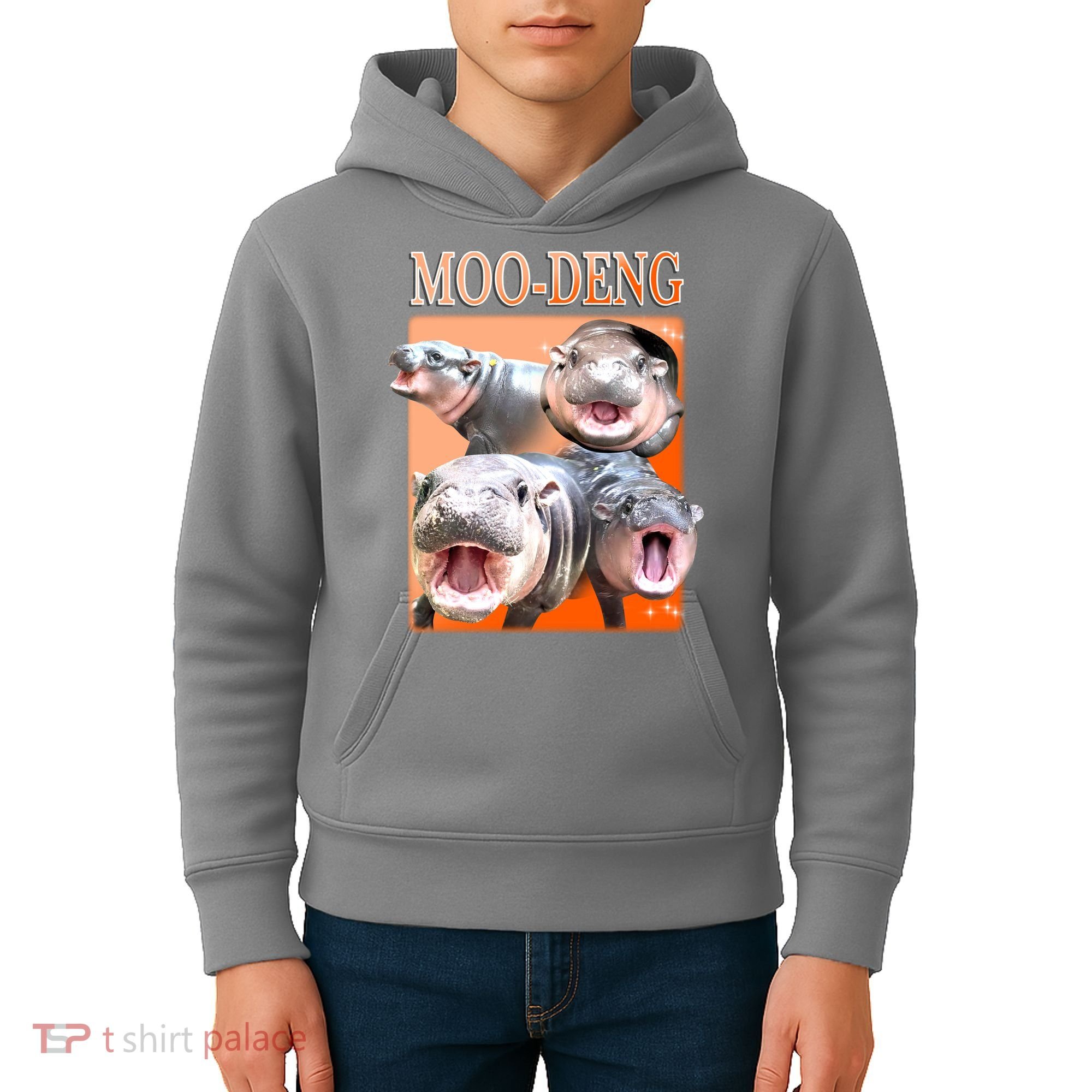 Orange Moo Deng Meme Hippo Kids Hoodie