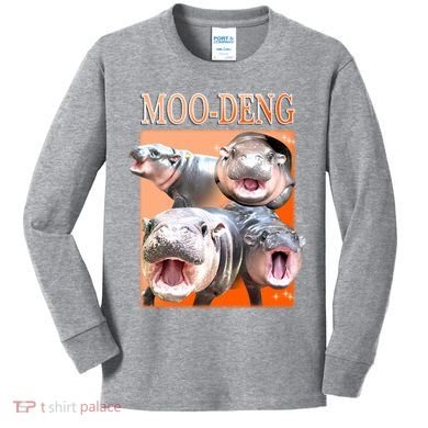 Orange Moo Deng Meme Hippo Kids Long Sleeve Shirt
