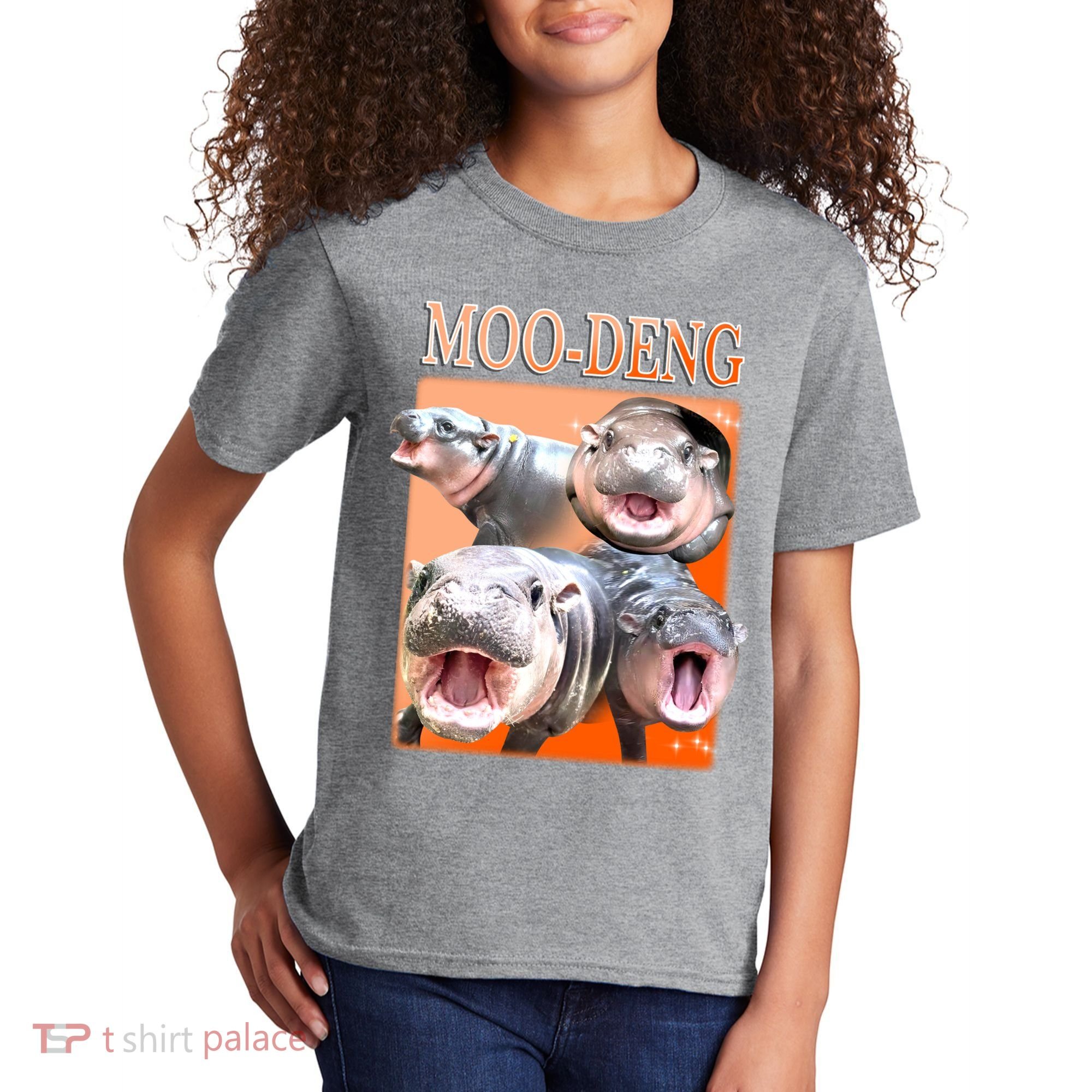 Orange Moo Deng Meme Hippo Kids T-Shirt