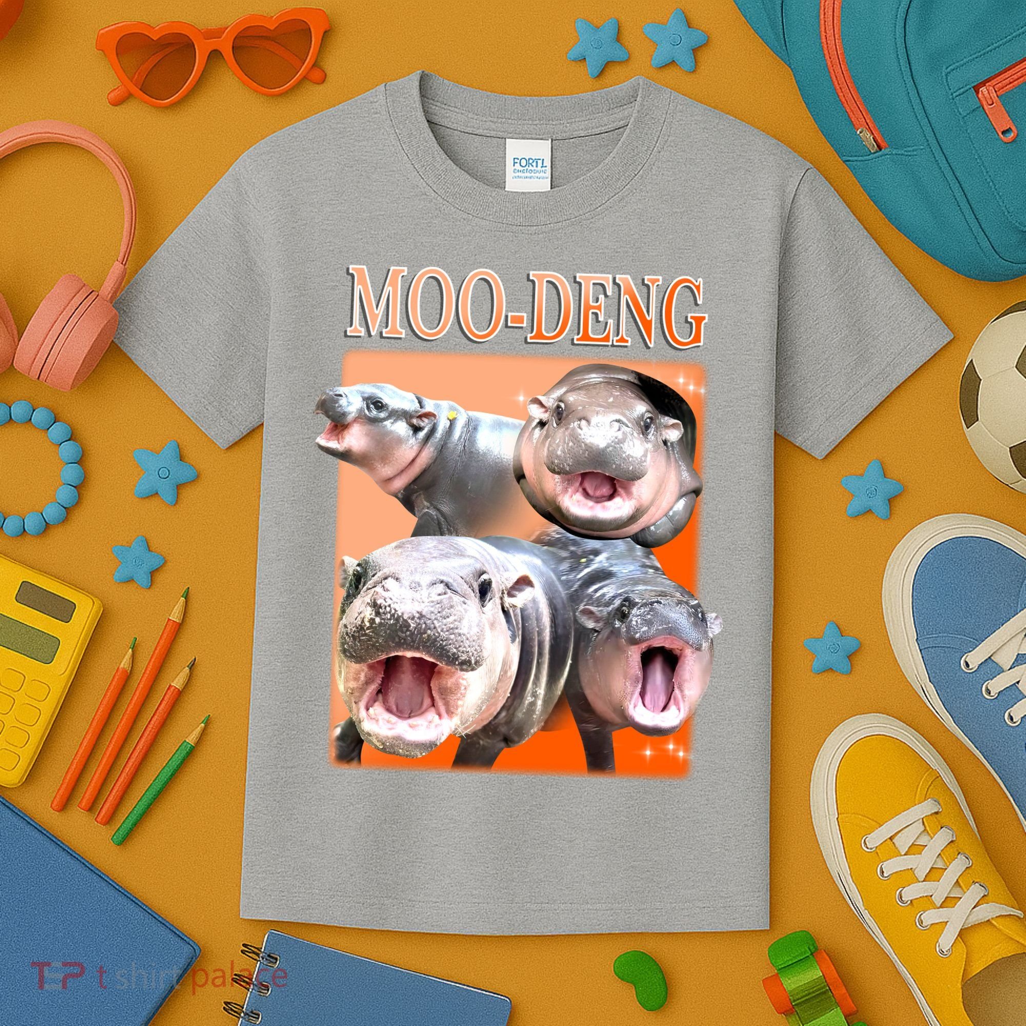 Orange Moo Deng Meme Hippo Kids T-Shirt