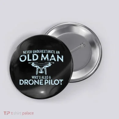 Old Man Drone Pilot Men Quadcopter Operator Gift UAV Button