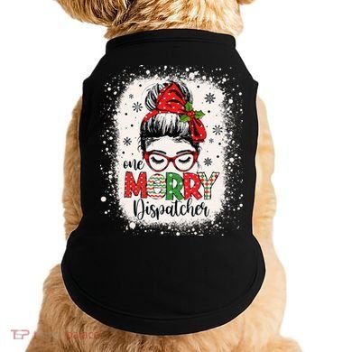 One Merry Dispatcher Messy Bun Christmas Dispatch Doggie Tank