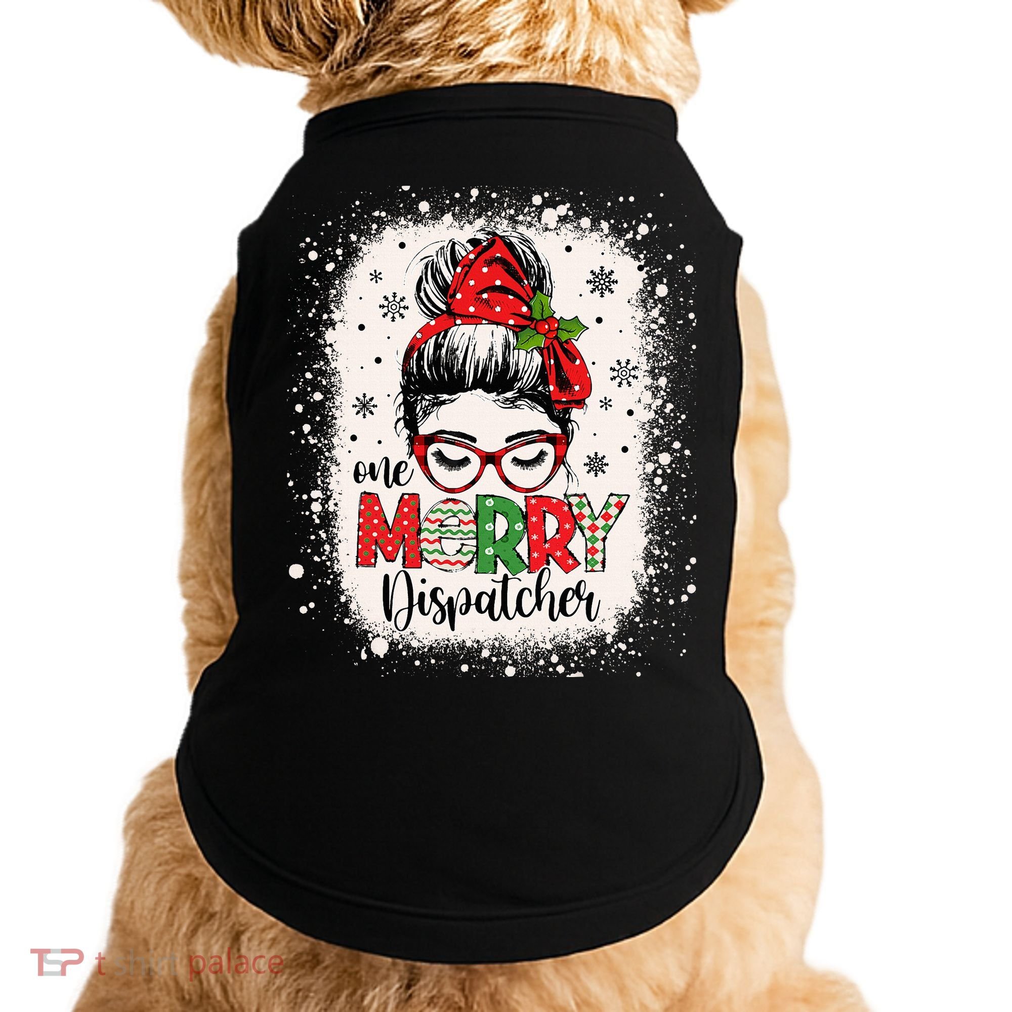 One Merry Dispatcher Messy Bun Christmas Dispatch Doggie Tank