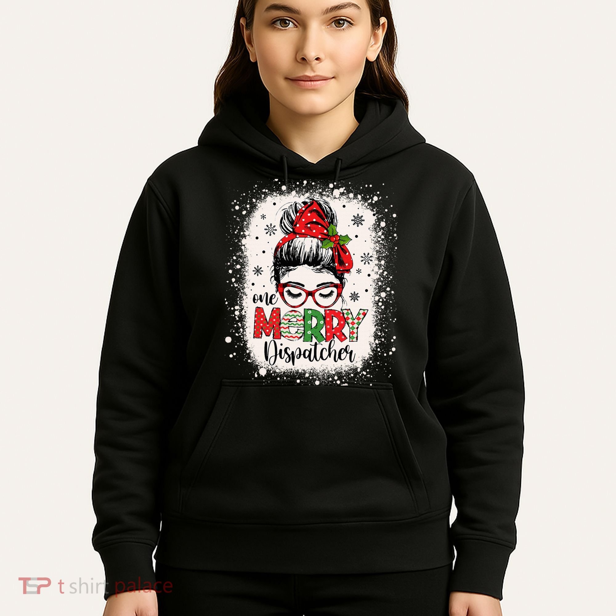 One Merry Dispatcher Messy Bun Christmas Dispatch Hoodie