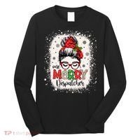 One Merry Dispatcher Messy Bun Christmas Dispatch Long Sleeve Shirt thumb 0