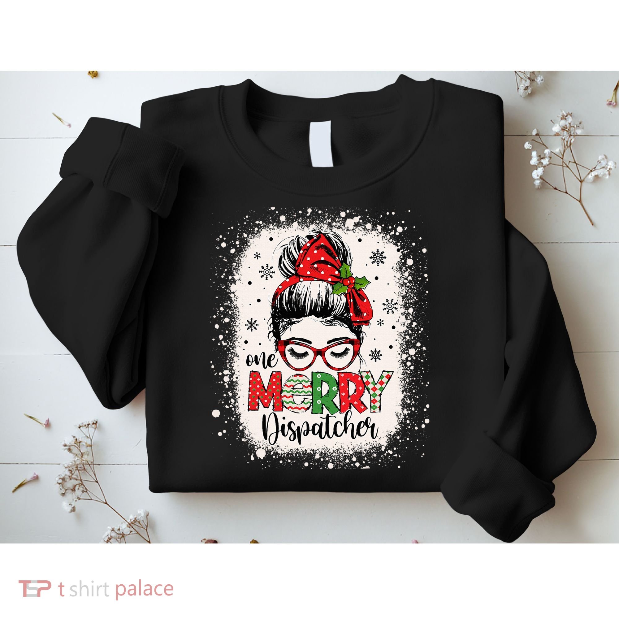 One Merry Dispatcher Messy Bun Christmas Dispatch Sweatshirt
