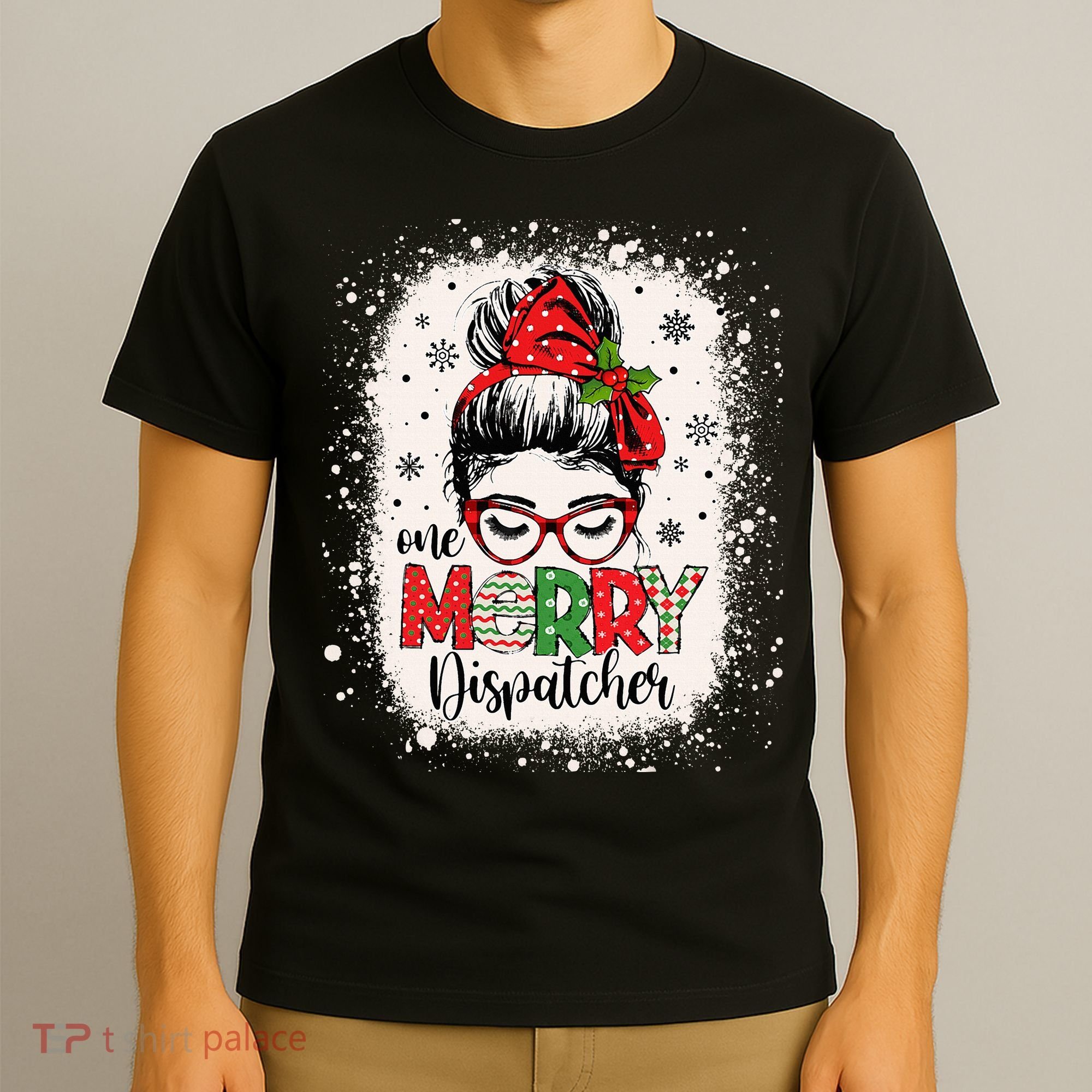 One Merry Dispatcher Messy Bun Christmas Dispatch T-Shirt