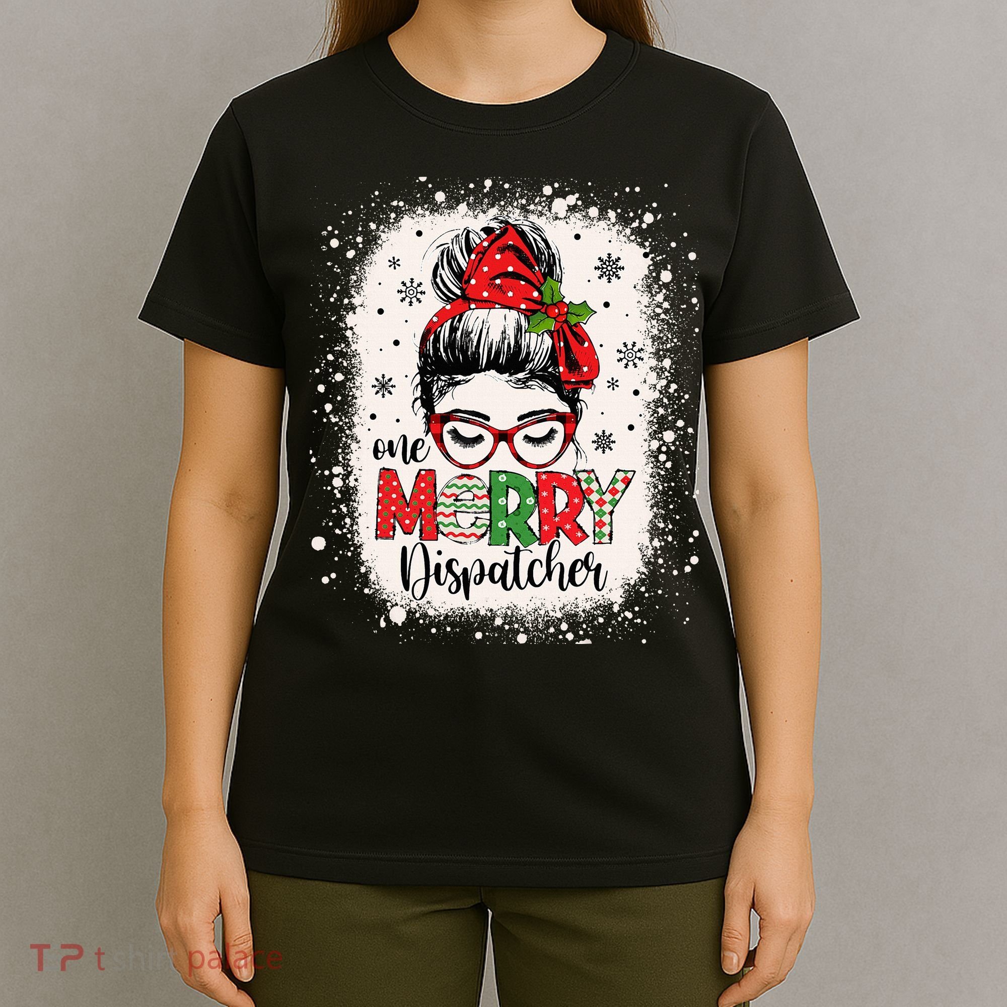 One Merry Dispatcher Messy Bun Christmas Dispatch T-Shirt