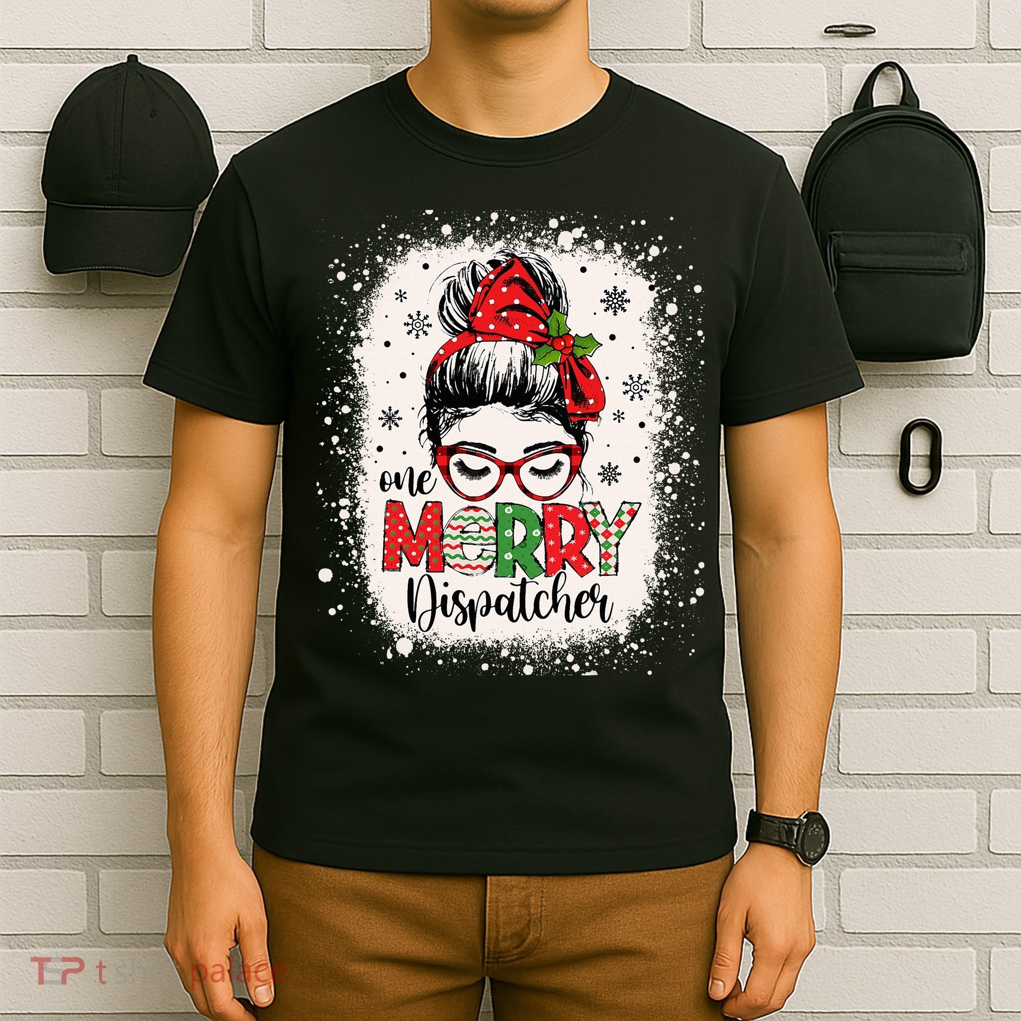 One Merry Dispatcher Messy Bun Christmas Dispatch T-Shirt