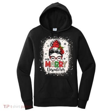 One Merry Dispatcher Messy Bun Christmas Dispatch Women's Hoodie